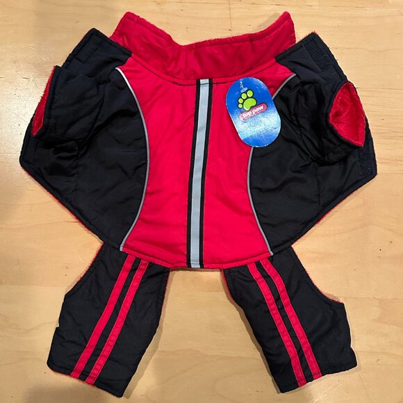 Top Paw Red & Black Fleece-Lined Dog Snowsuit Coat Size Small - Picture 4 of 9